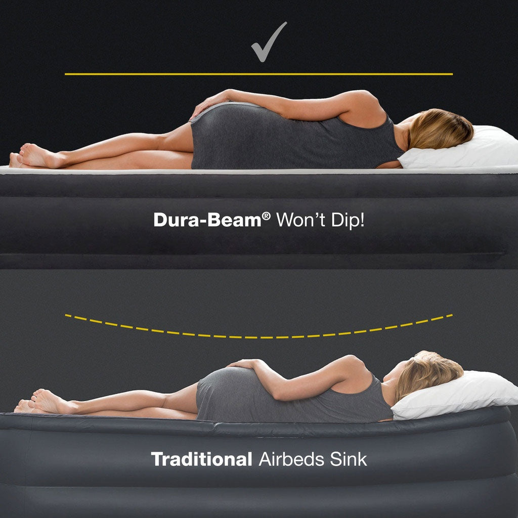 Double Air Mattress with Built-In Pump, 203x152x30 cm
