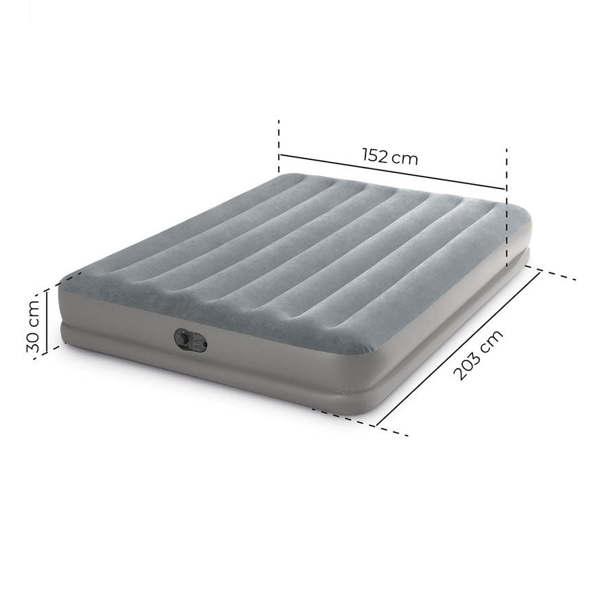 Double Air Mattress with Built-In Pump, 203x152x30 cm
