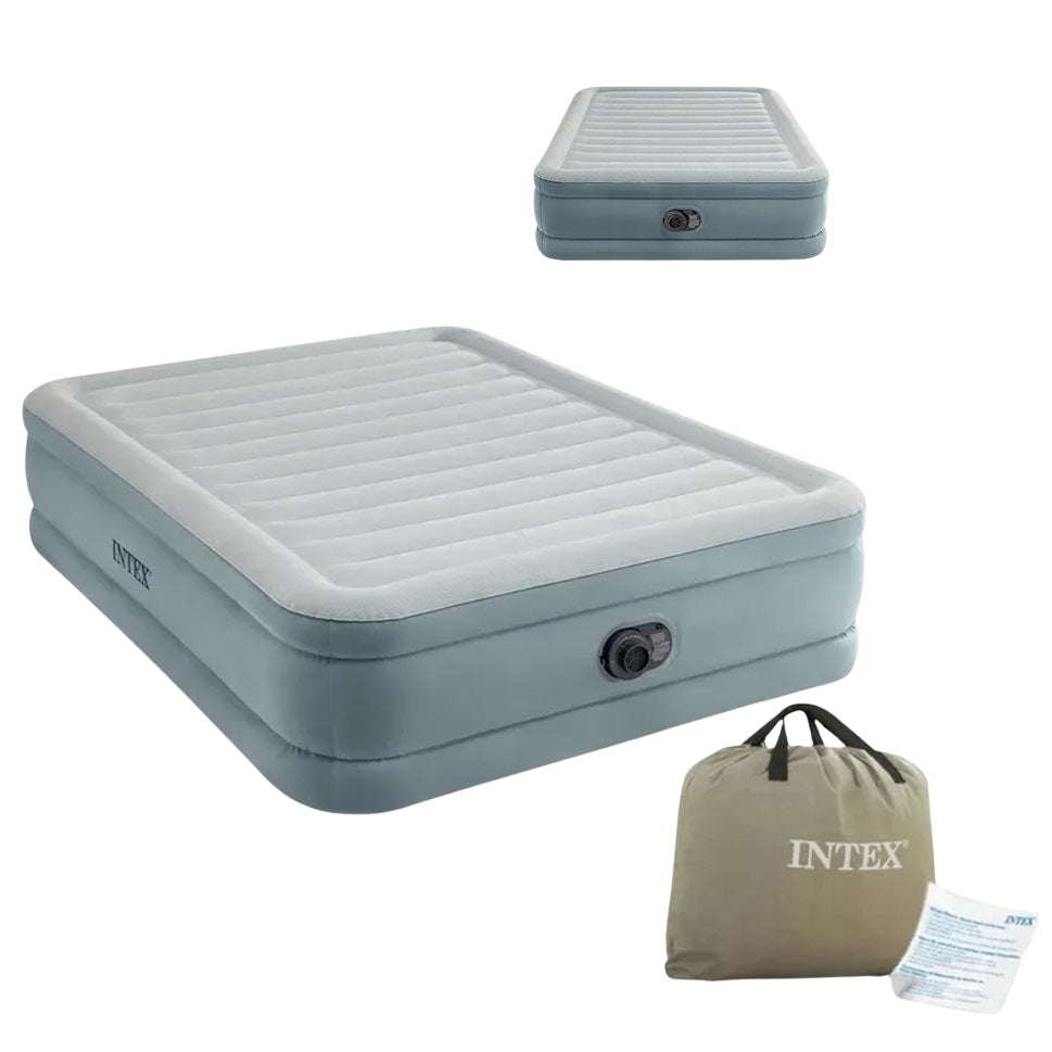 Double Air Mattress with Built-In Pump, 203x152x46 cm