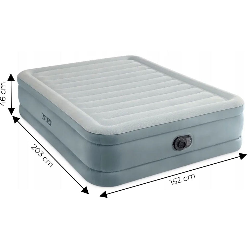 Double Air Mattress with Built-In Pump, 203x152x46 cm