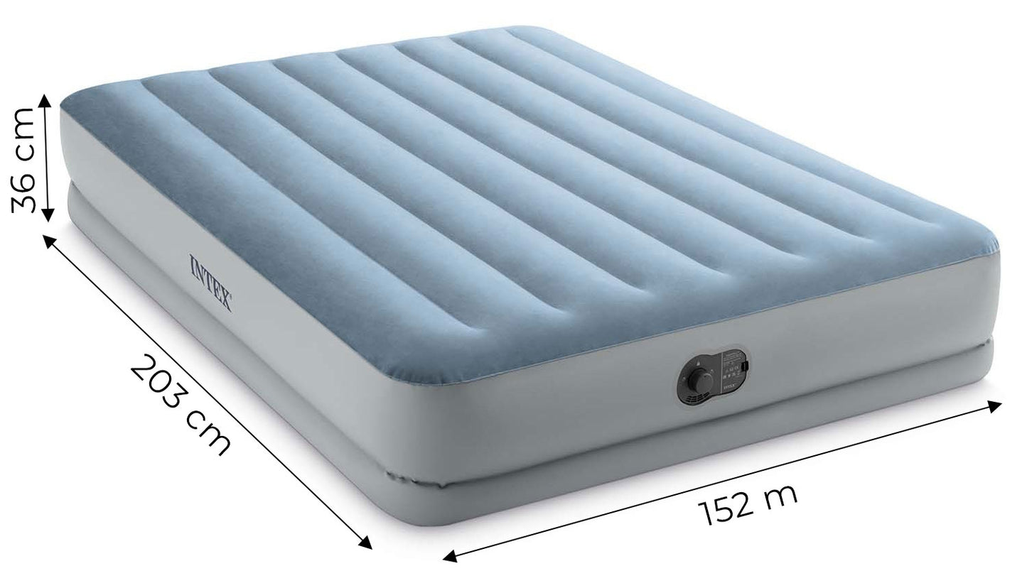Double Air Mattress with Built-in Pump, 203x152x36 cm