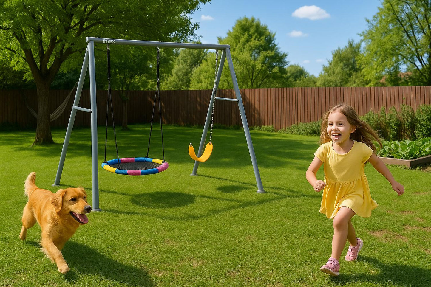 Double Garden Swing Playset for Kids with Nest Swing INTEX 44126