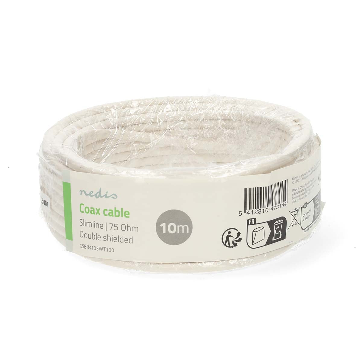 Double Shielded Coax Cable, 10m, PVC, White