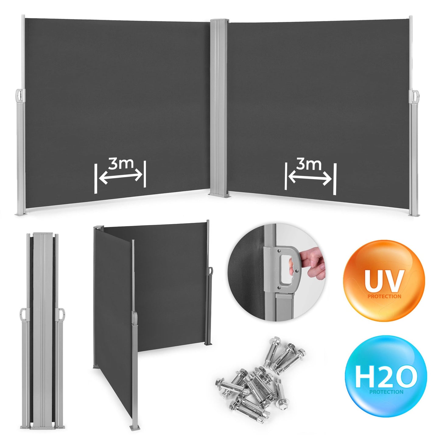 Double Side Awning 300x300x180 cm Sunshade Privacy Screen Anthracite MultiGarden