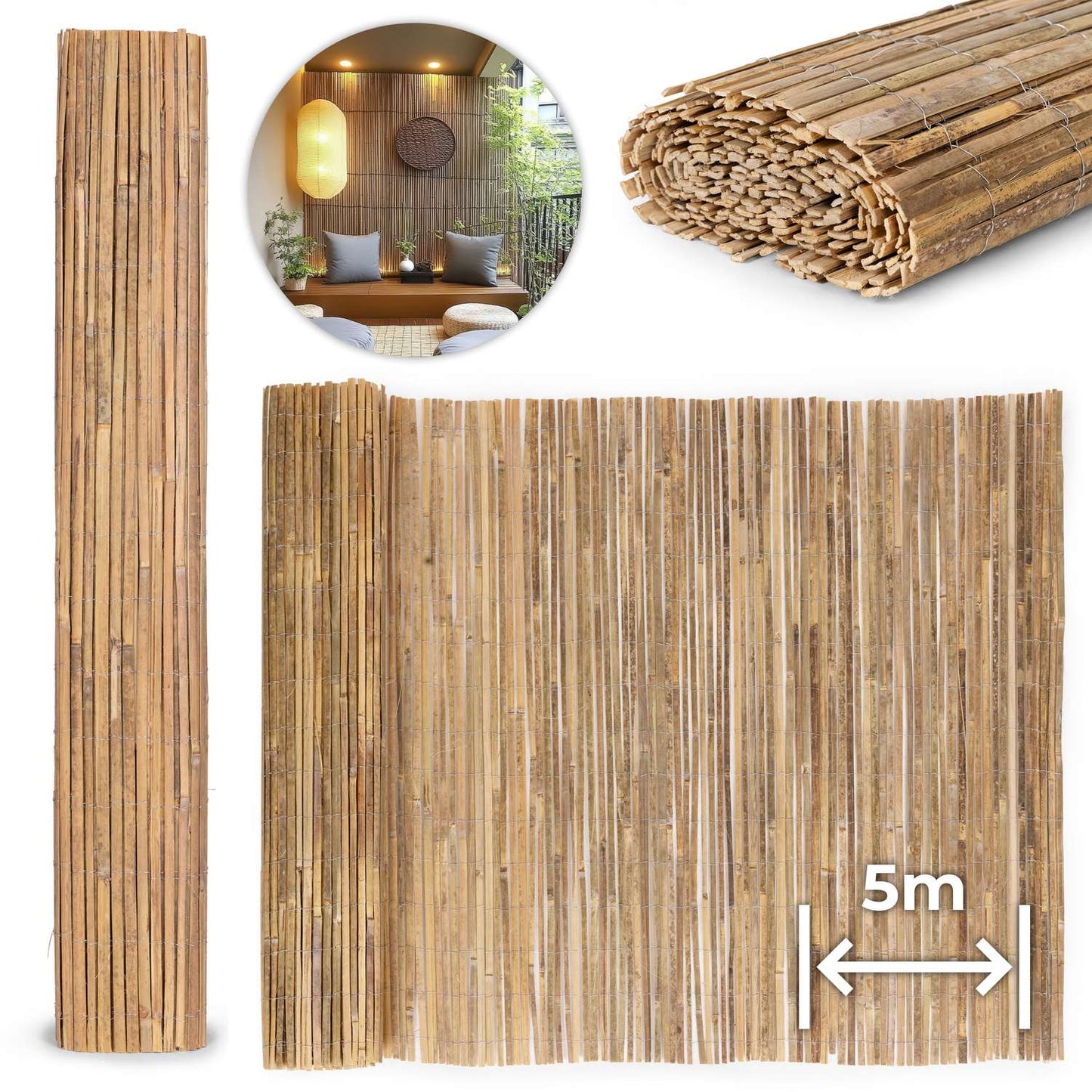 Double-Sided Bamboo Mat 150x500 cm for Balcony, Terrace, Fence Natural MultiGarden