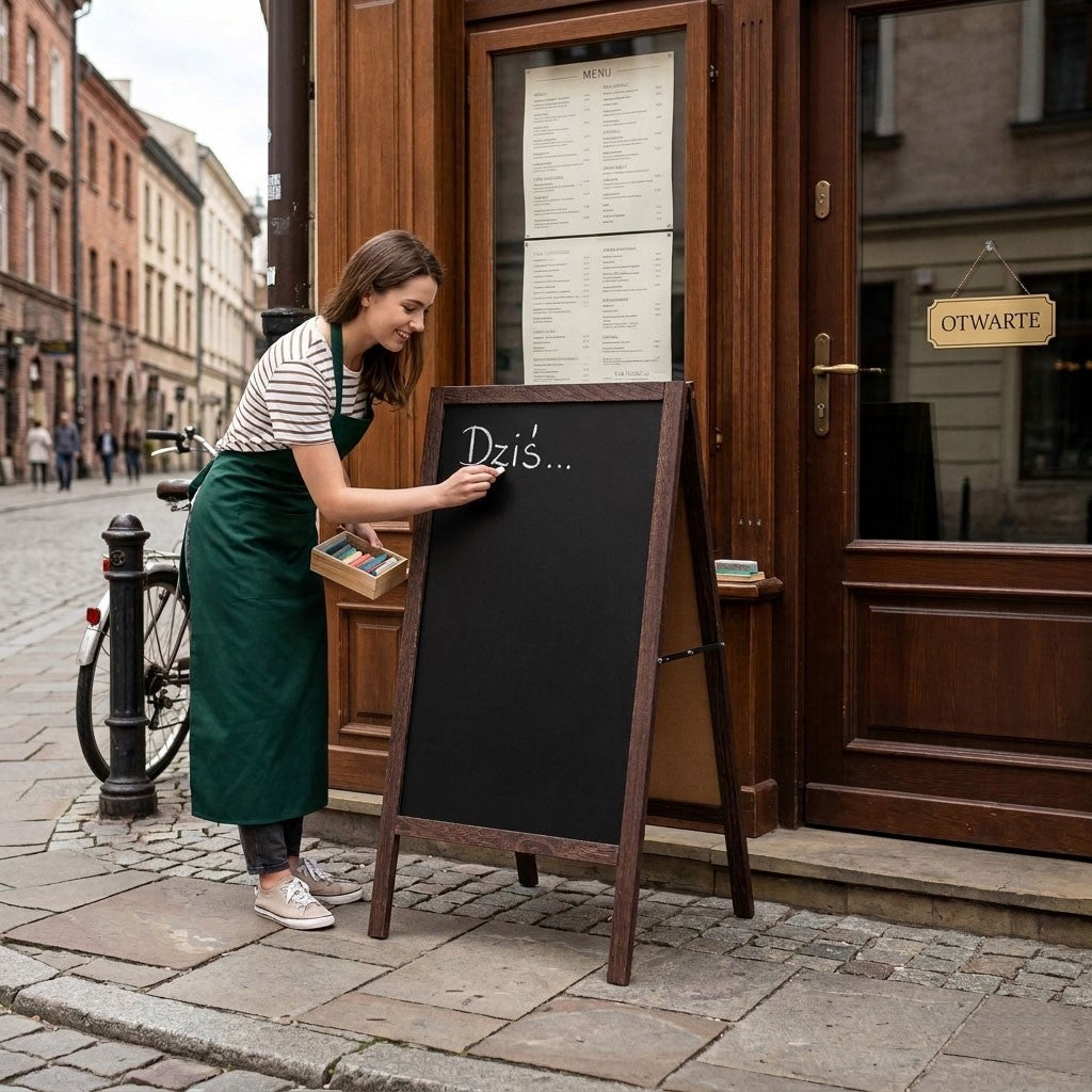 Double-Sided Chalkboard A-Board, 83x50 cm, Wooden Frame