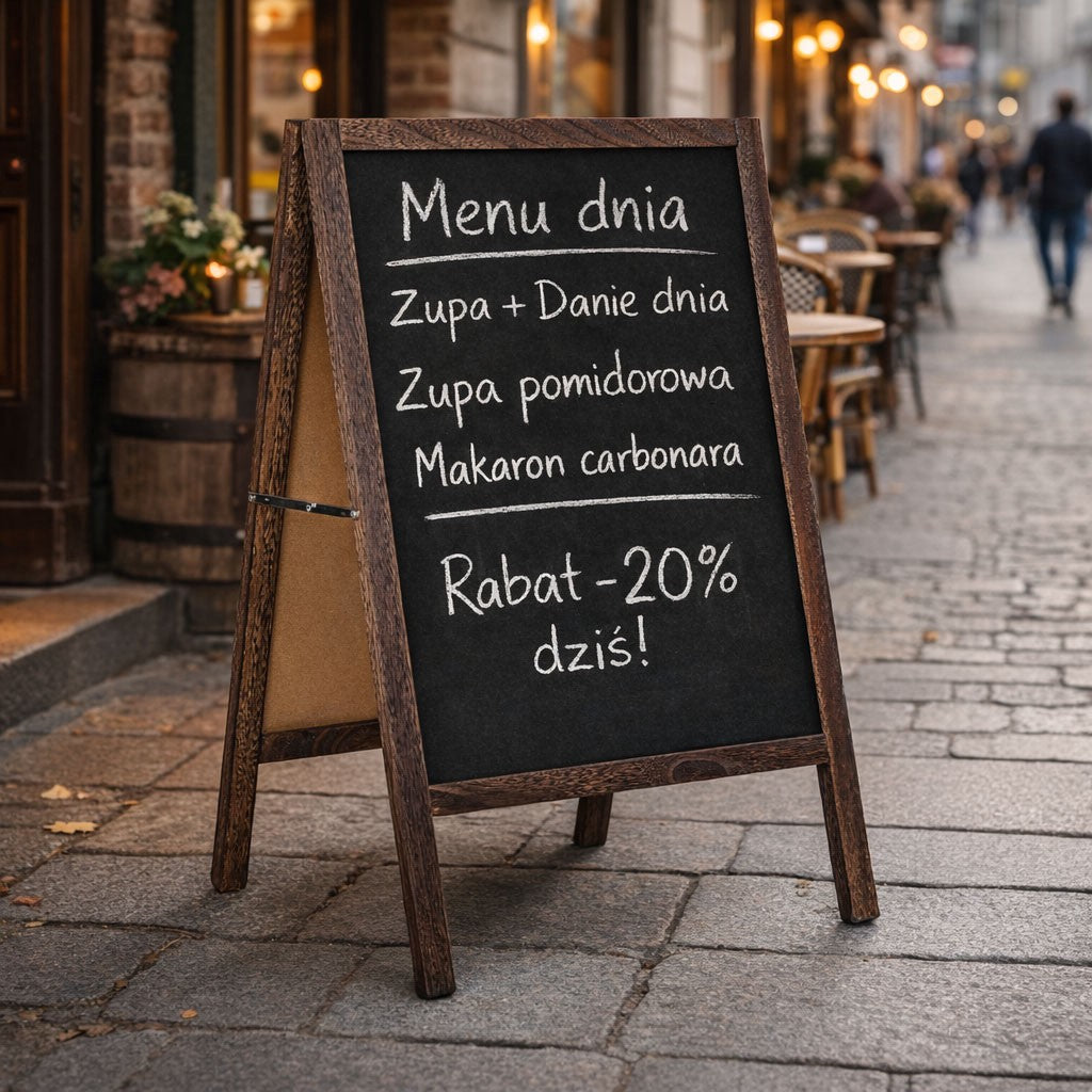 Double-Sided Chalkboard A-Board, 83x50 cm, Wooden Frame