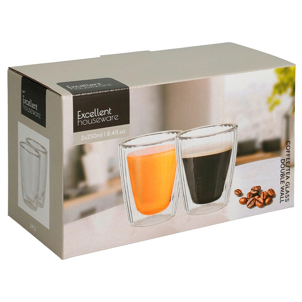 Double-Walled Glasses, 230 ml, Set of 2 for Coffee & Tea