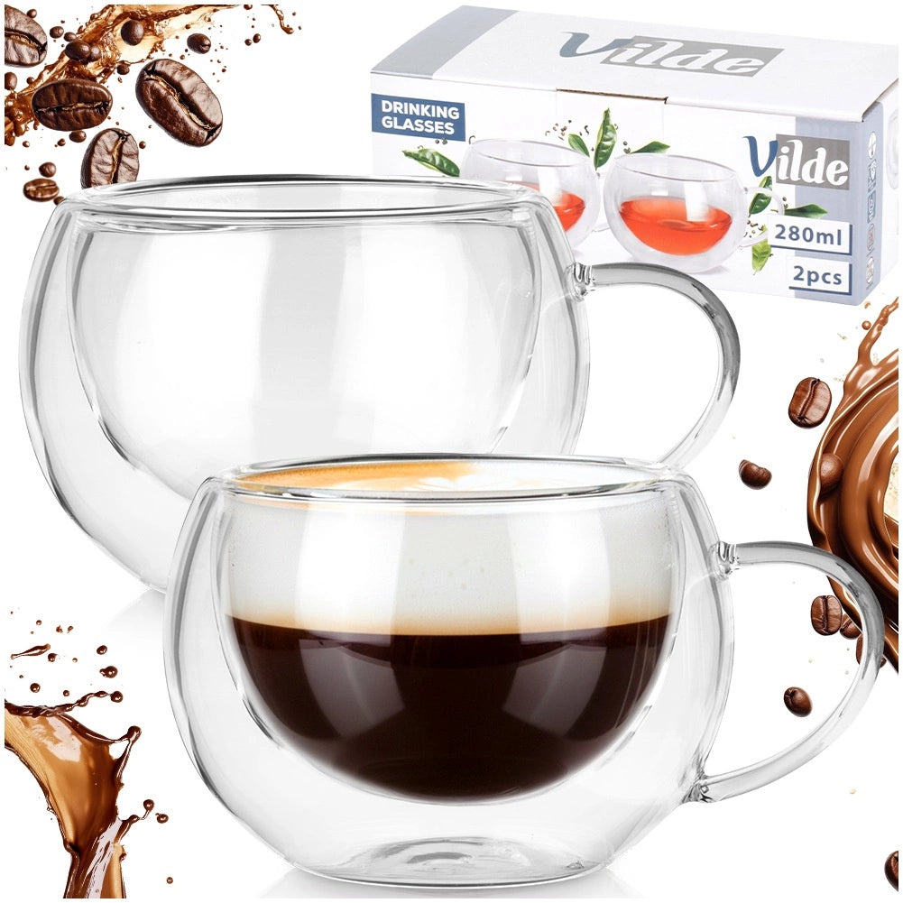 Double Walled Glasses for Coffee and Tea, 280 ml, Set of 2
