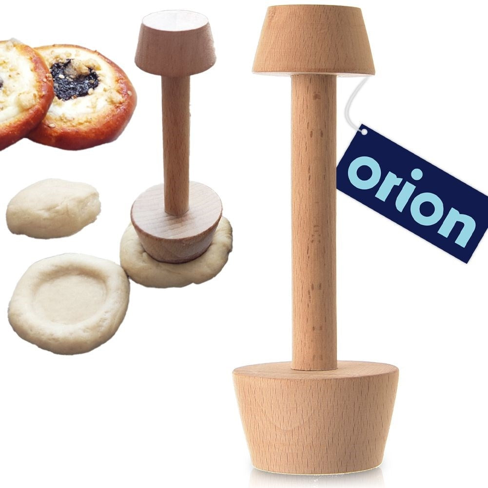 Double-ended tart shaper in beech wood for different baking forms