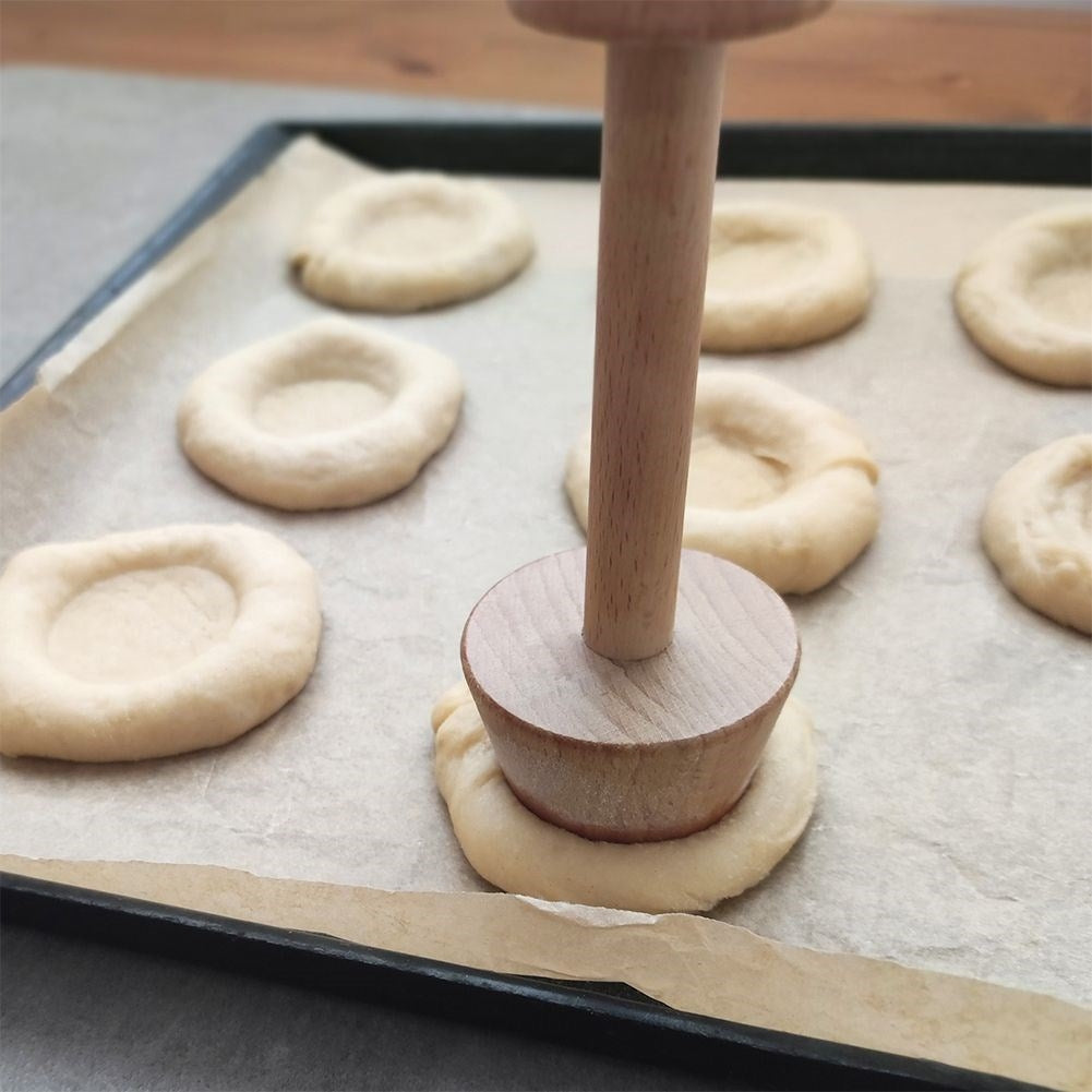 Double-ended tart shaper in beech wood for different baking forms
