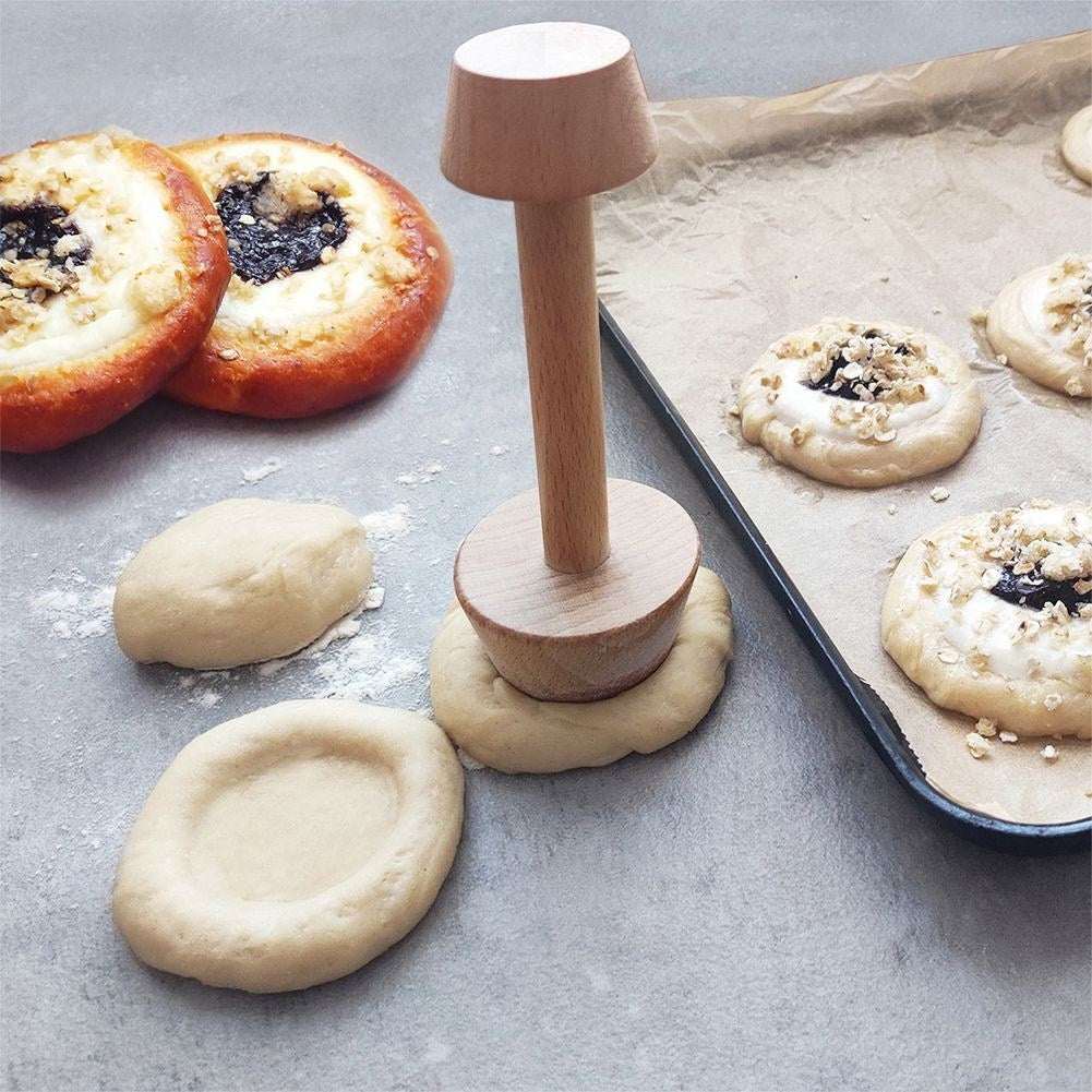 Double-ended tart shaper in beech wood for different baking forms