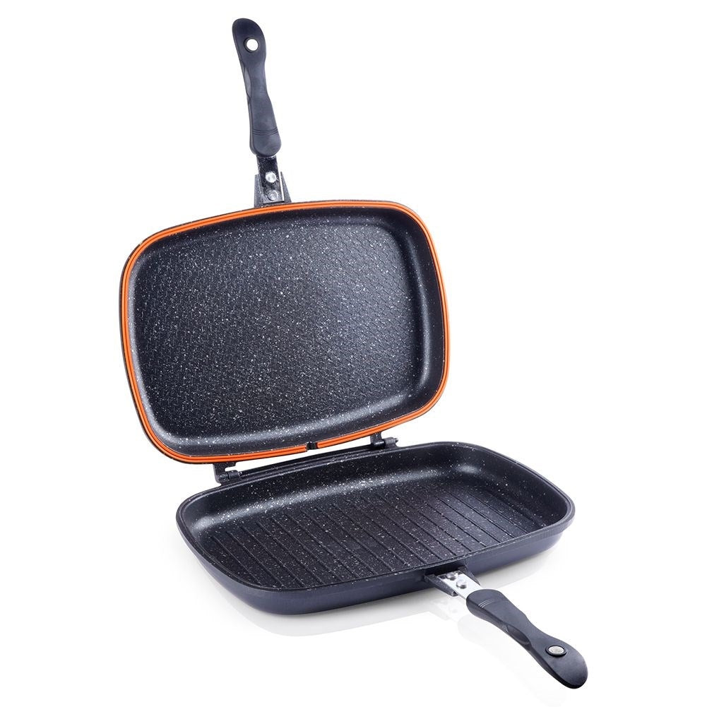 Double grill pan with five-layer non-stick granite coating