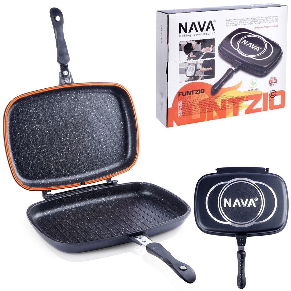 Double grill pan with five-layer non-stick granite coating