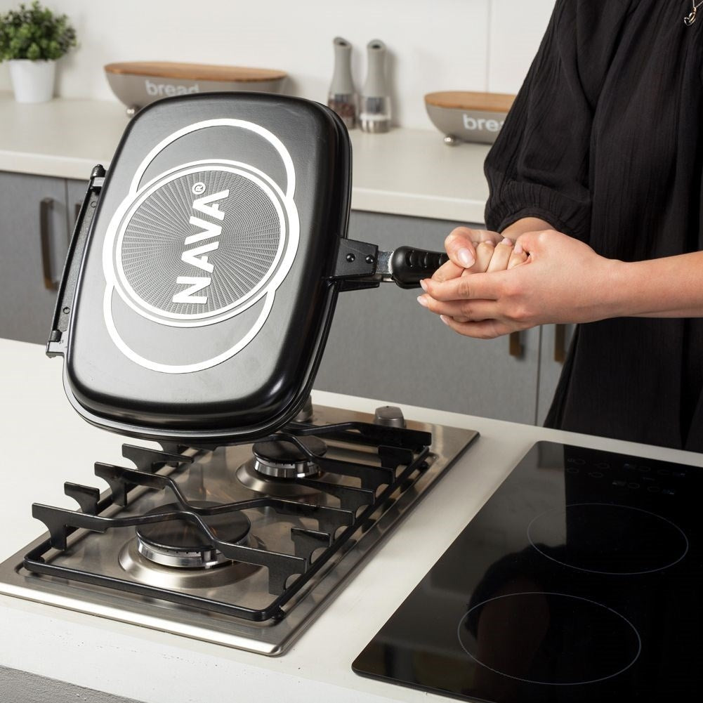 Double grill pan with five-layer non-stick granite coating