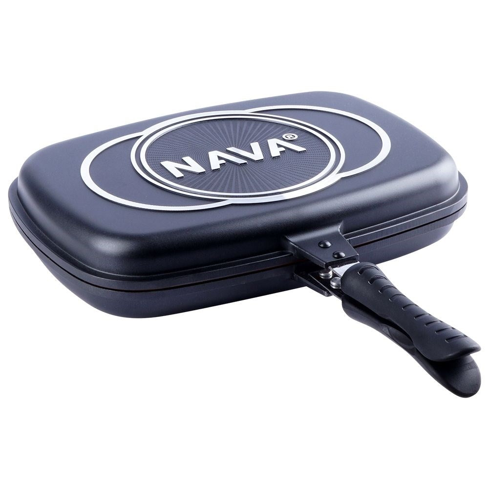 Double grill pan with five-layer non-stick granite coating