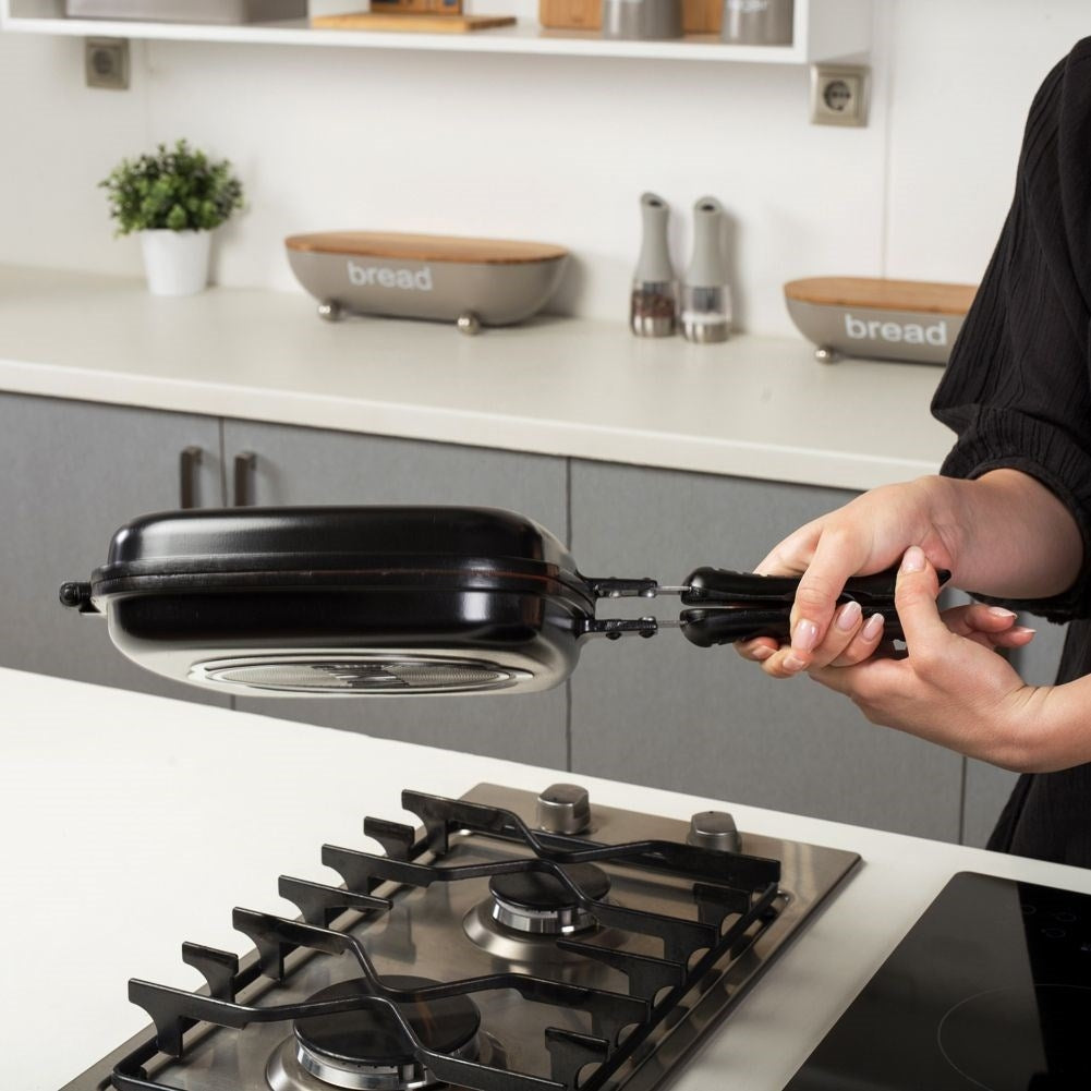 Double grill pan with five-layer non-stick granite coating