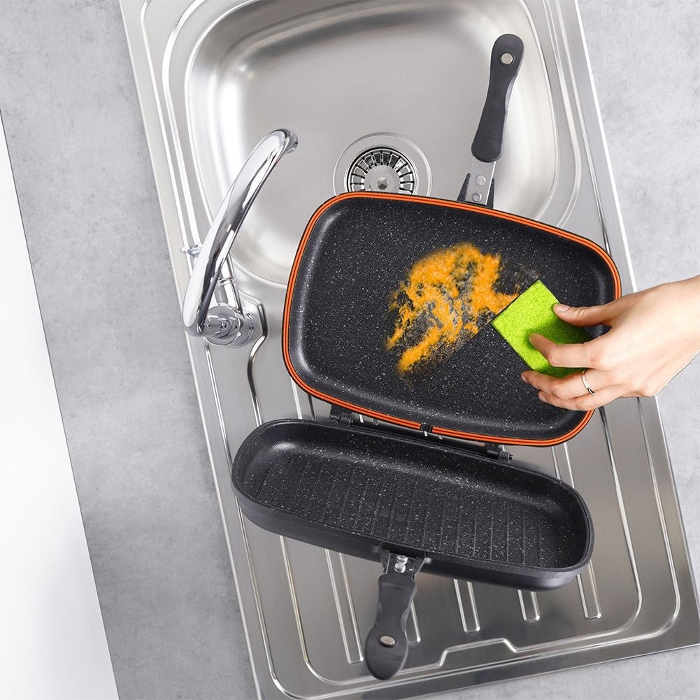 Double grill pan with five-layer non-stick granite coating