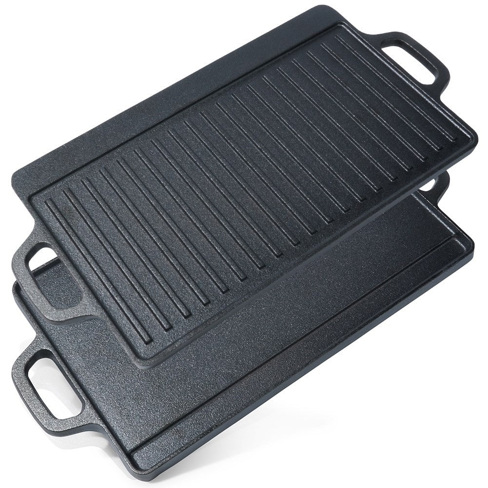 Double grill plate in cast iron for meat, fish and vegetables