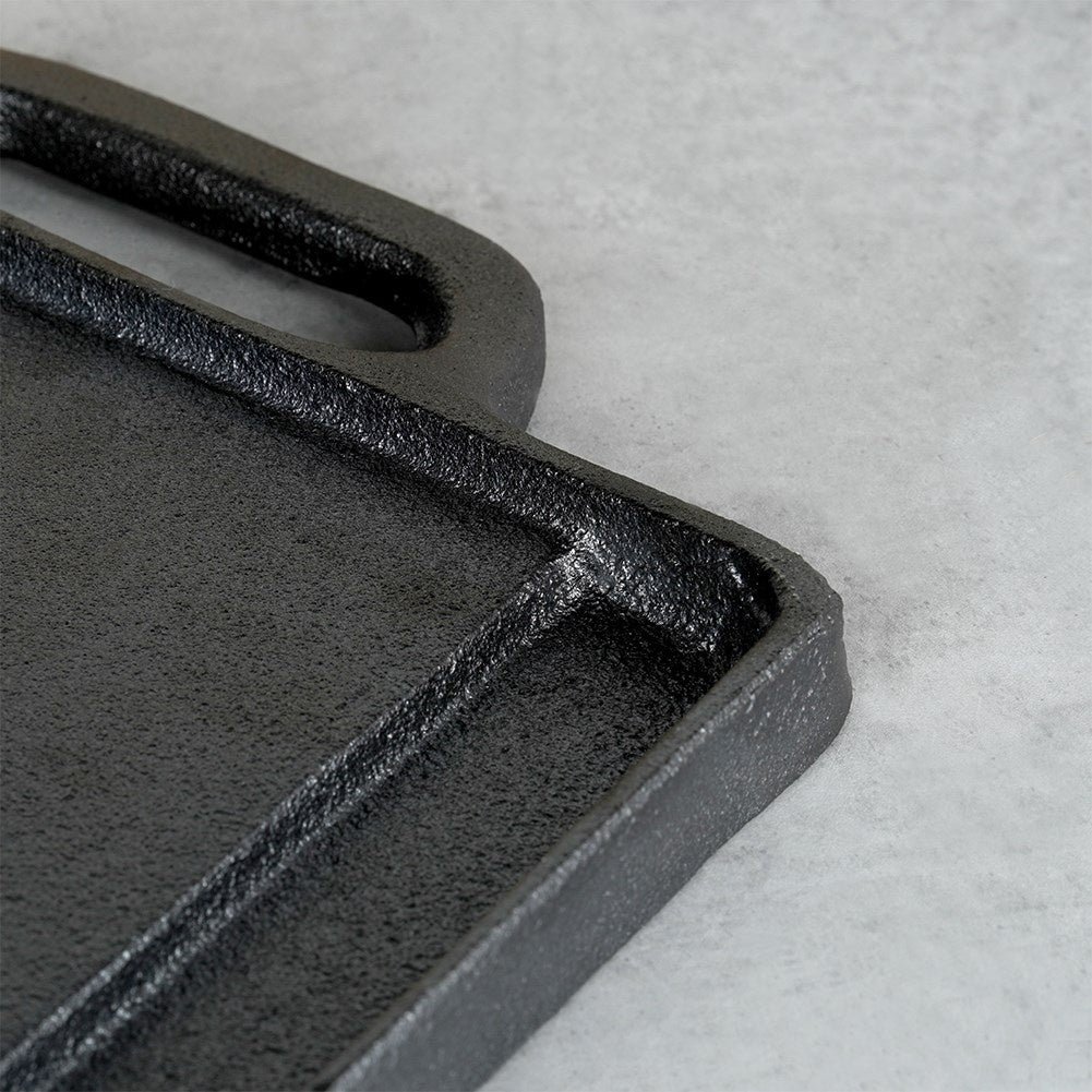 Double grill plate in cast iron for meat, fish and vegetables