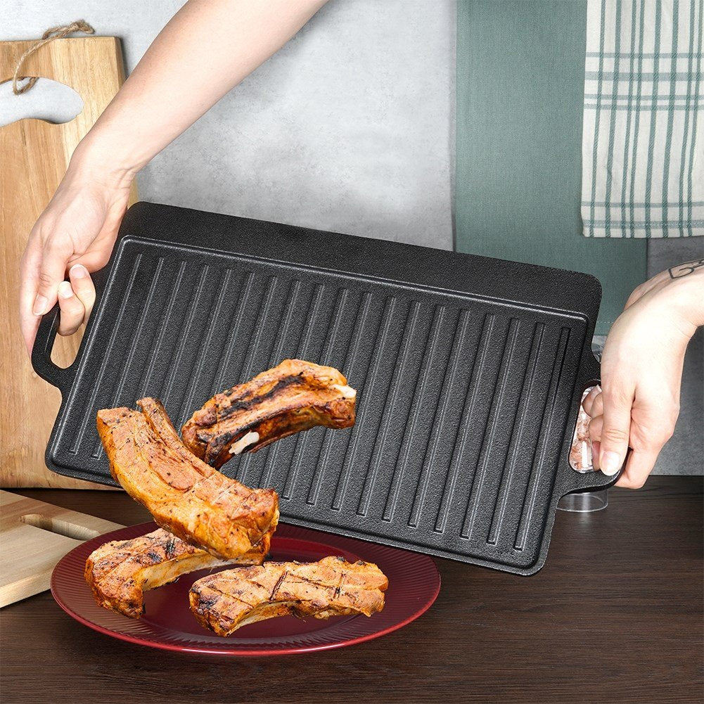 Double grill plate in cast iron for meat, fish and vegetables