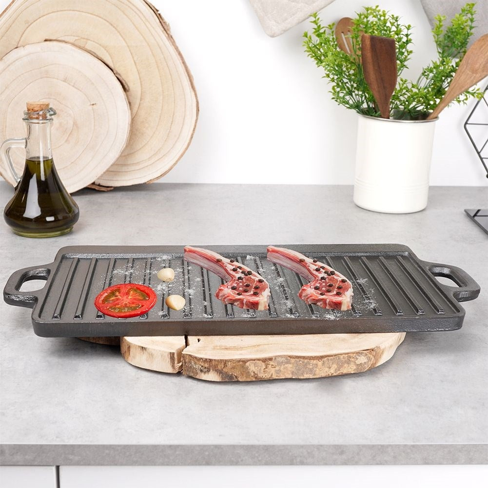 Double grill plate in cast iron for meat, fish and vegetables