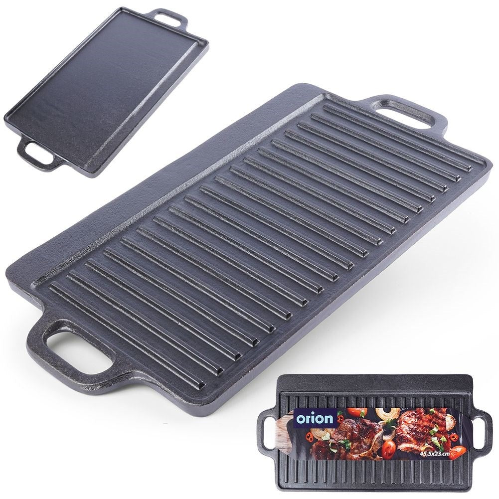 Double grill plate in cast iron for meat, fish and vegetables