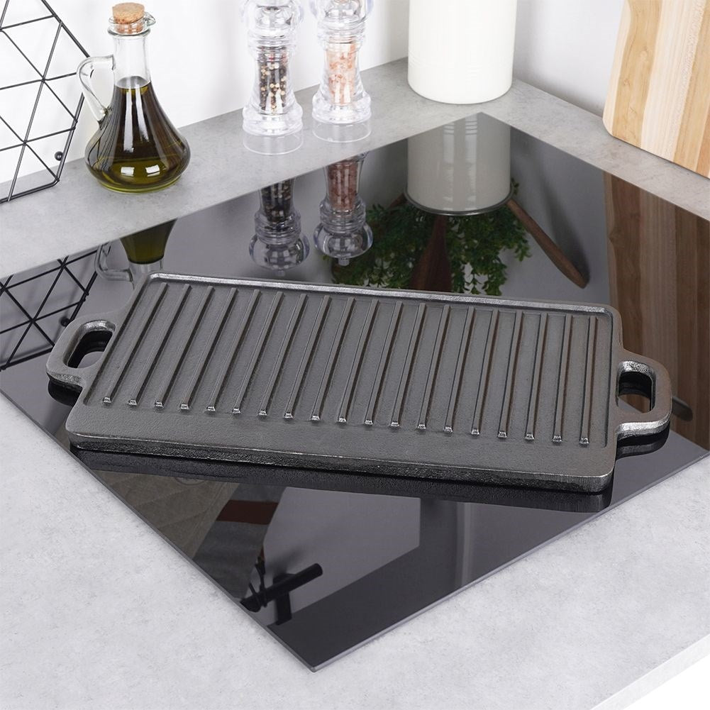 Double grill plate in cast iron for meat, fish and vegetables