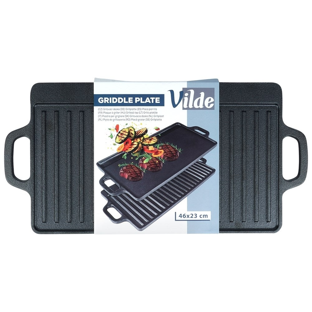 Double grill plate in cast iron for meat, fish and vegetables