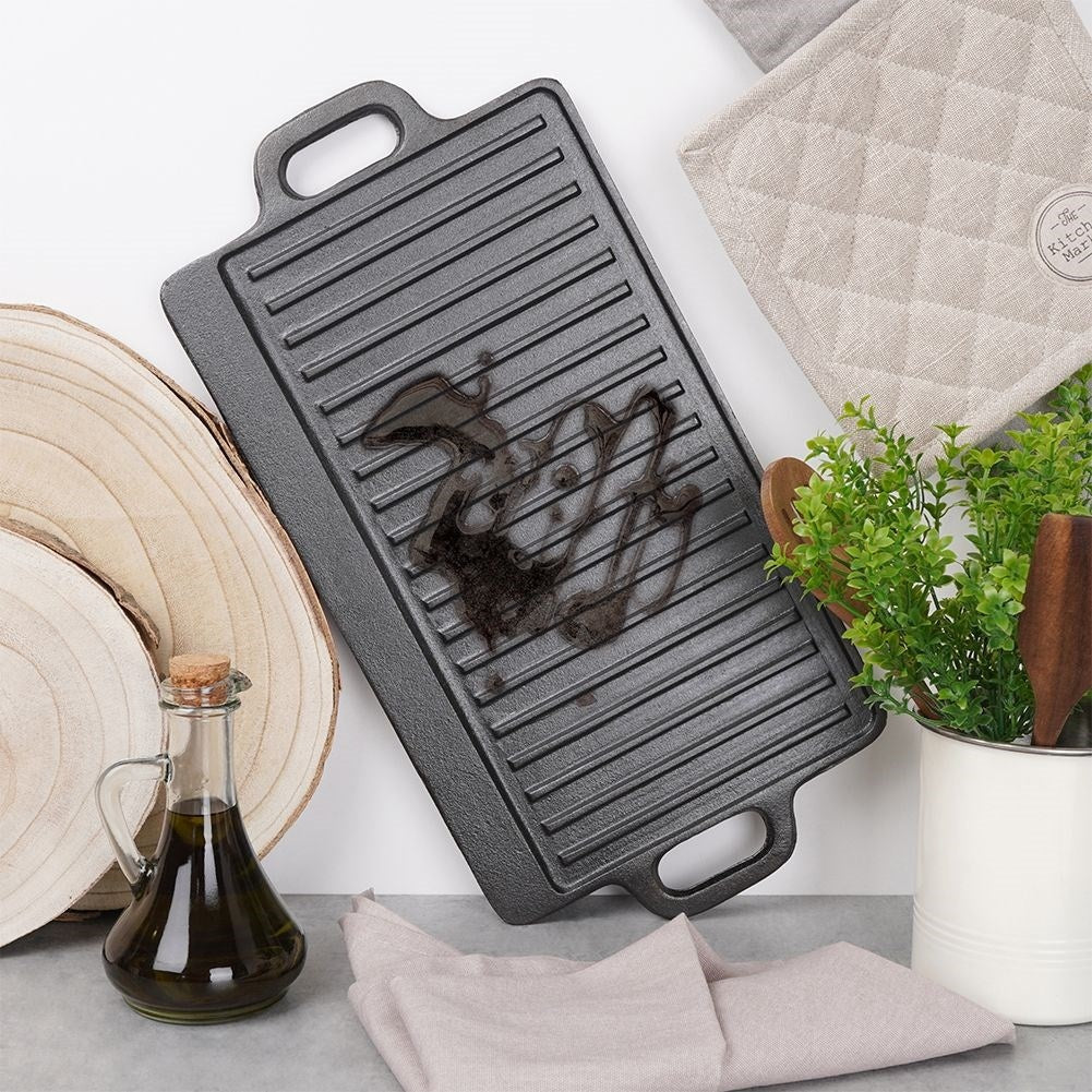 Double grill plate in cast iron for meat, fish and vegetables