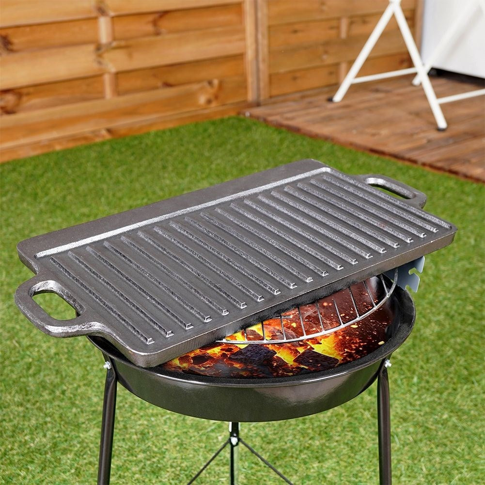 Double grill plate in cast iron for meat, fish and vegetables
