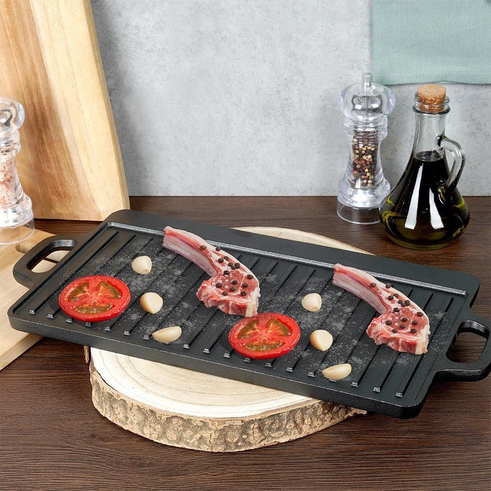 Double grill plate in cast iron for meat, fish and vegetables