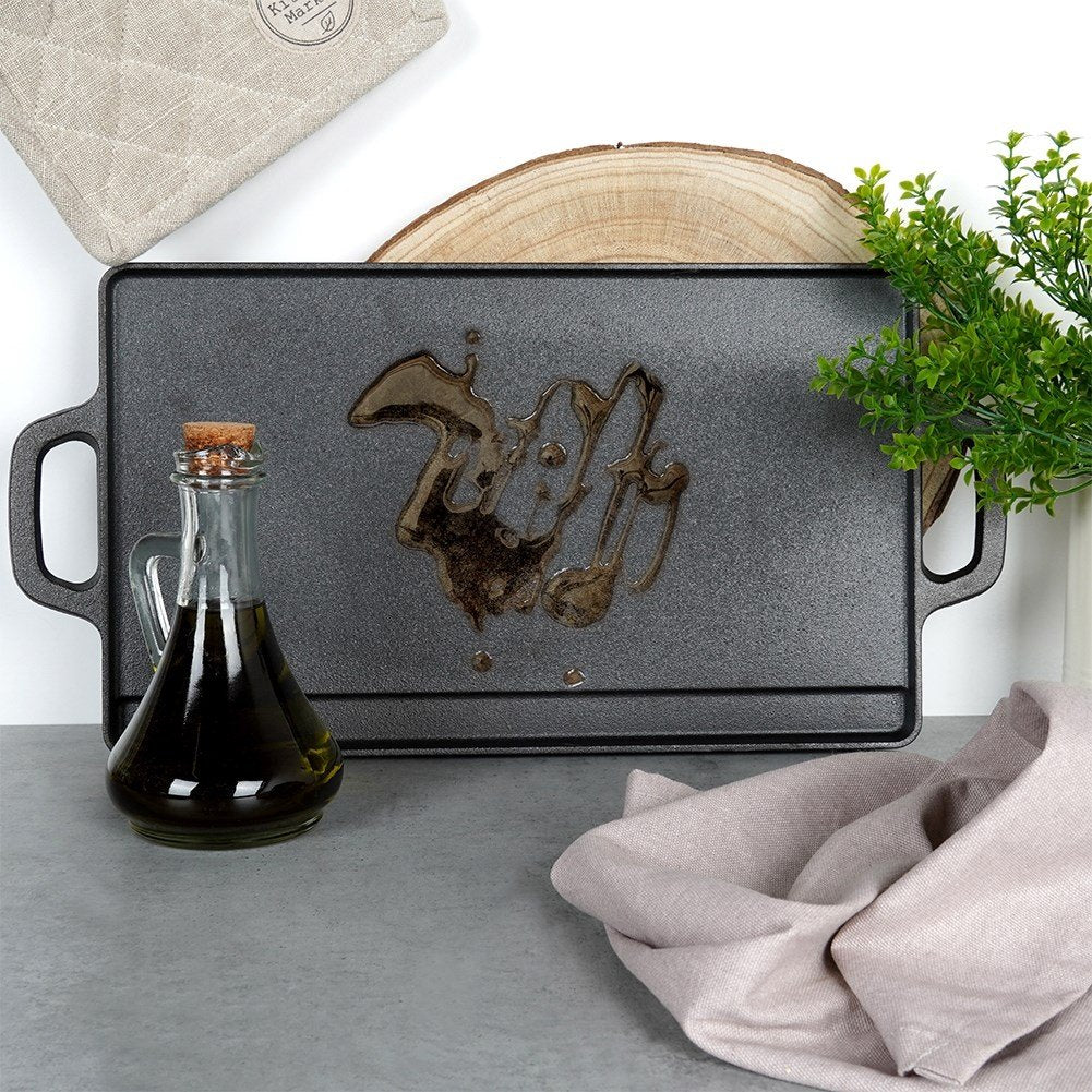 Double grill plate in cast iron for meat, fish and vegetables