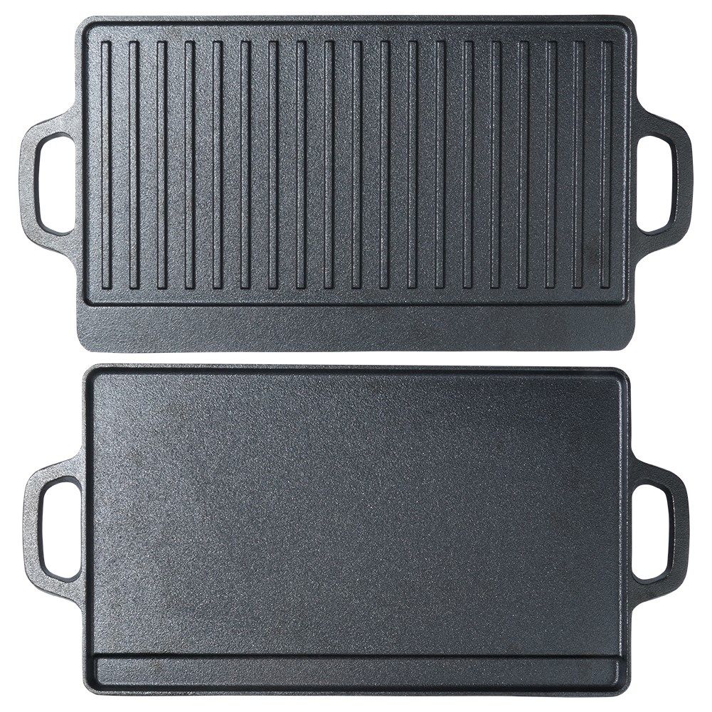 Double grill plate in cast iron for meat, fish and vegetables