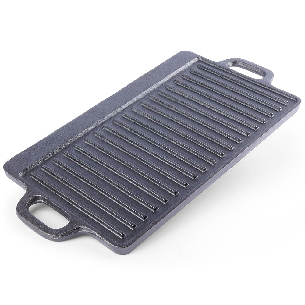 Double grill plate in cast iron for meat, fish and vegetables