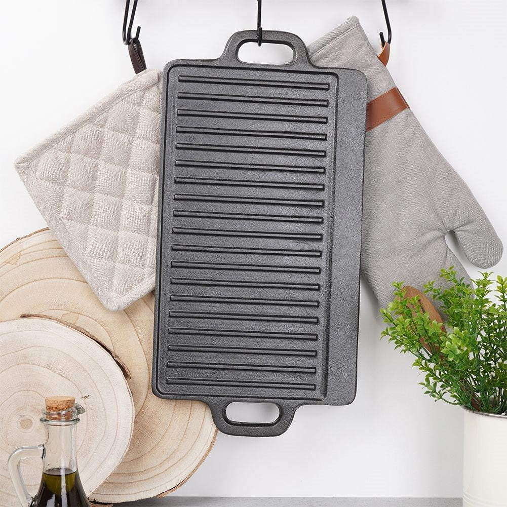 Double grill plate in cast iron for meat, fish and vegetables