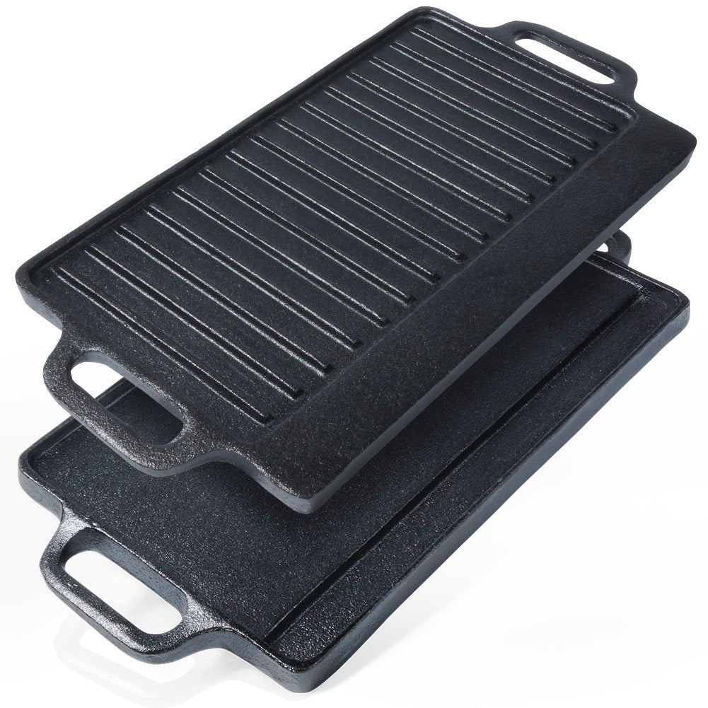 Double grill plate in cast iron for oven, grill and stove