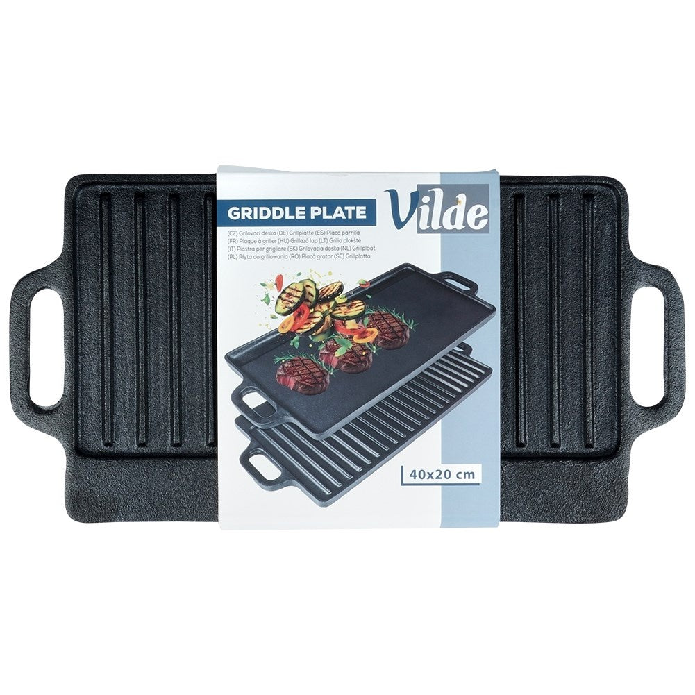 Double grill plate in cast iron for oven, grill and stove