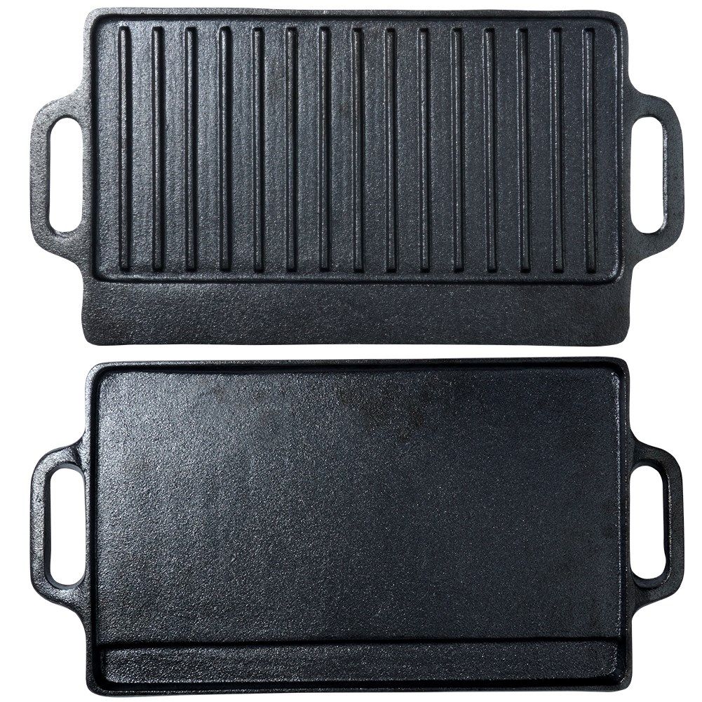 Double grill plate in cast iron for oven, grill and stove