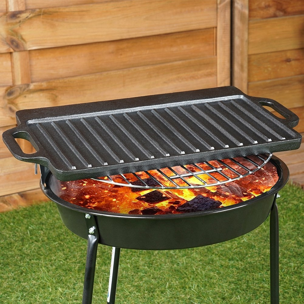 Double grill plate in cast iron for oven, grill and stove