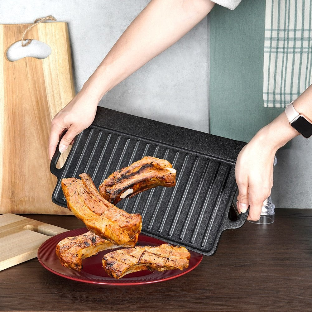Double grill plate in cast iron for oven, grill and stove