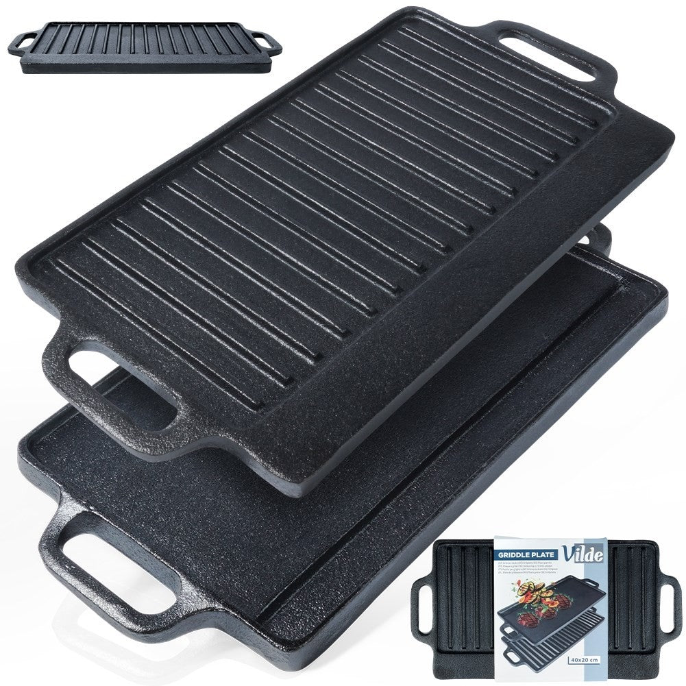 Double grill plate in cast iron for oven, grill and stove
