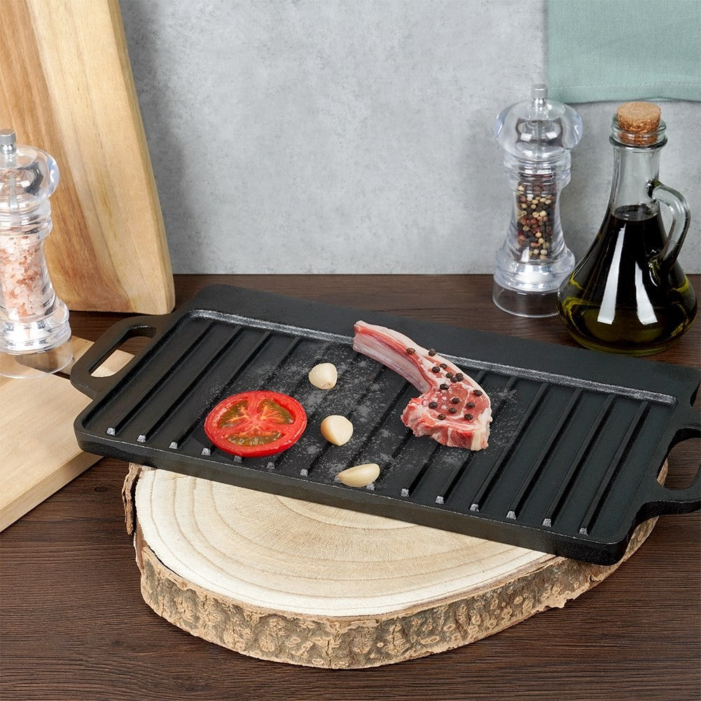 Double grill plate in cast iron for oven, grill and stove