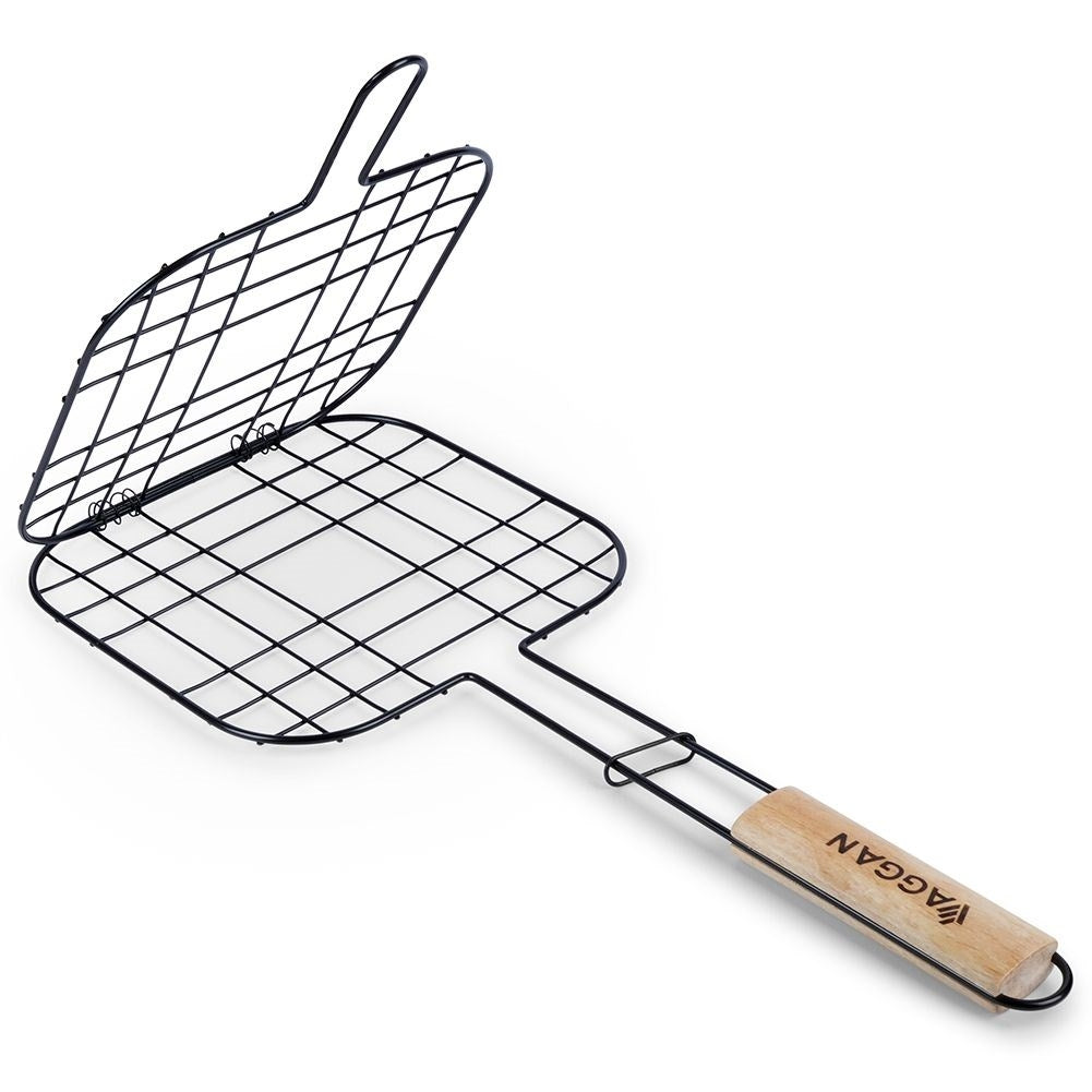 Double grill with lock and comfortable handle for easy cooking