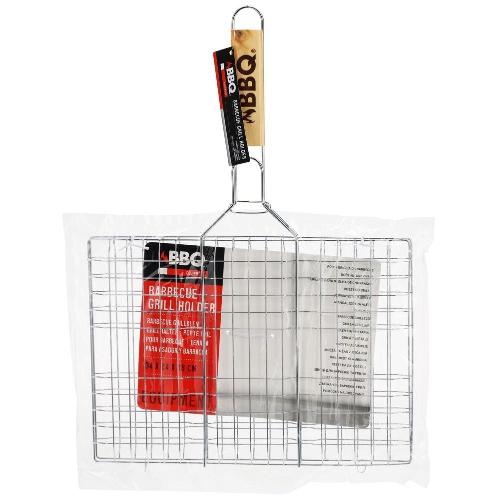 Double grill with lock and wooden handle for easy cooking