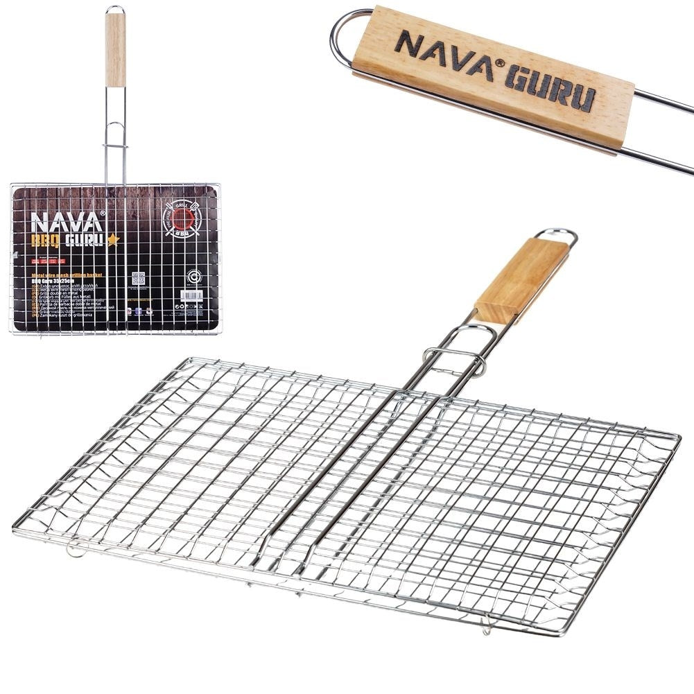 Double grill with lock and wooden handle for easy cooking