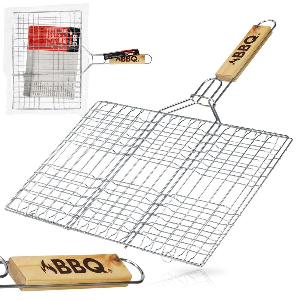 Double grill with lock and wooden handle for easy cooking
