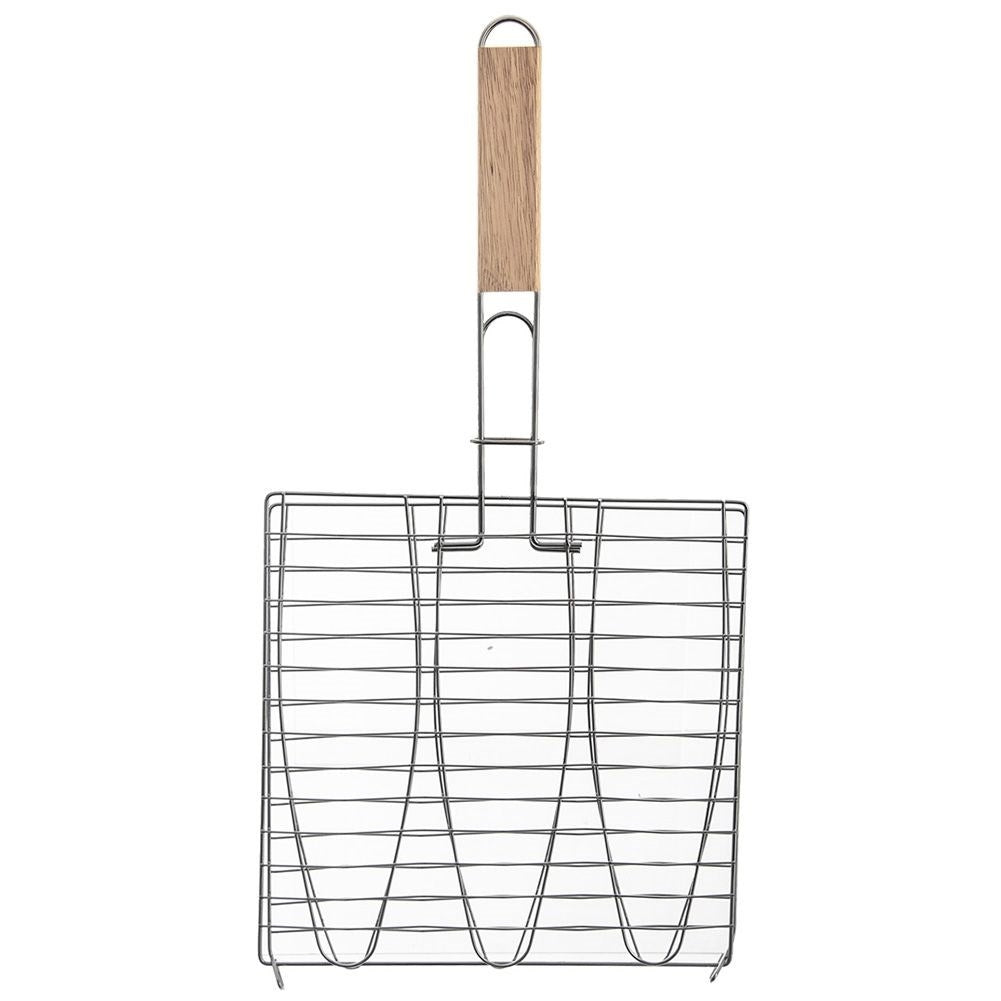 Double grill with rubber handle for perfect fish grilling