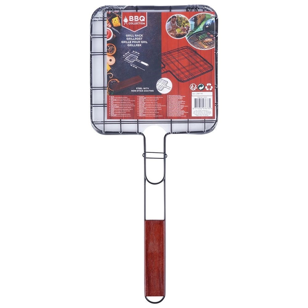 Double grill with wooden handle for easy turning of food