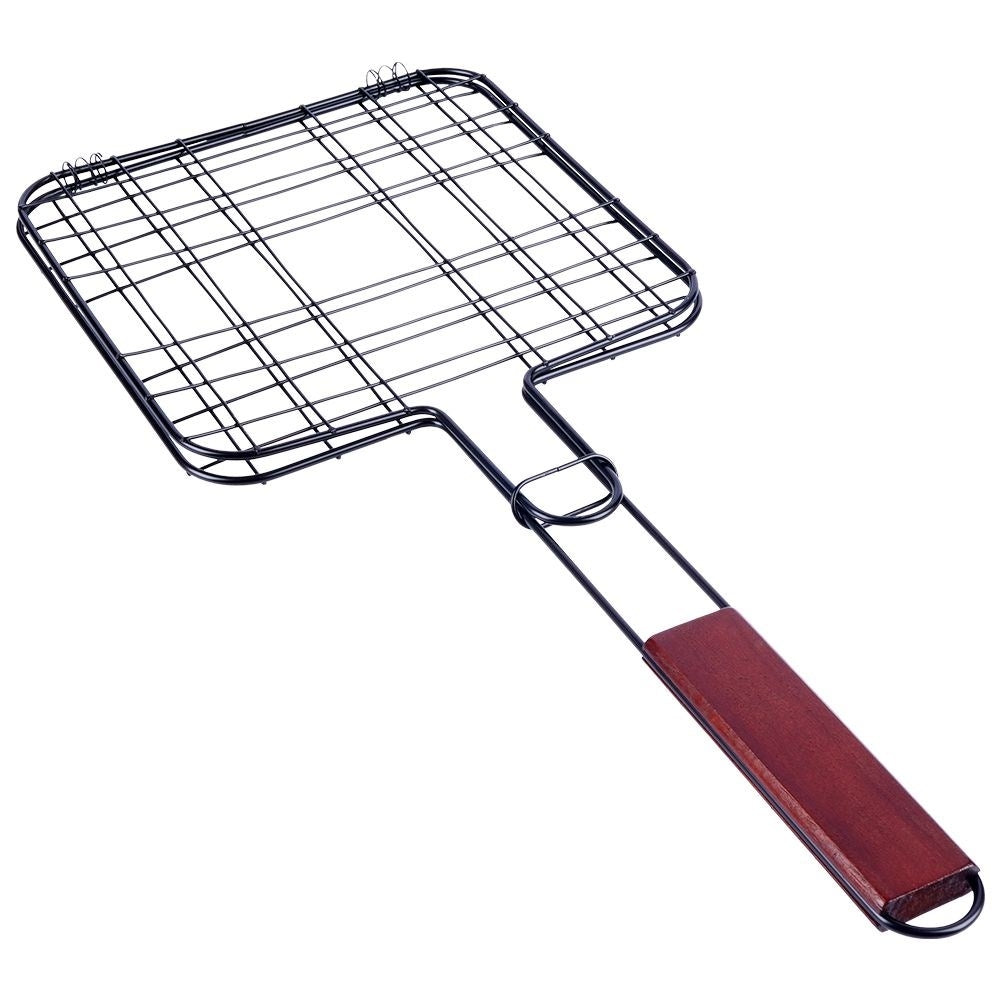 Double grill with wooden handle for easy turning of food